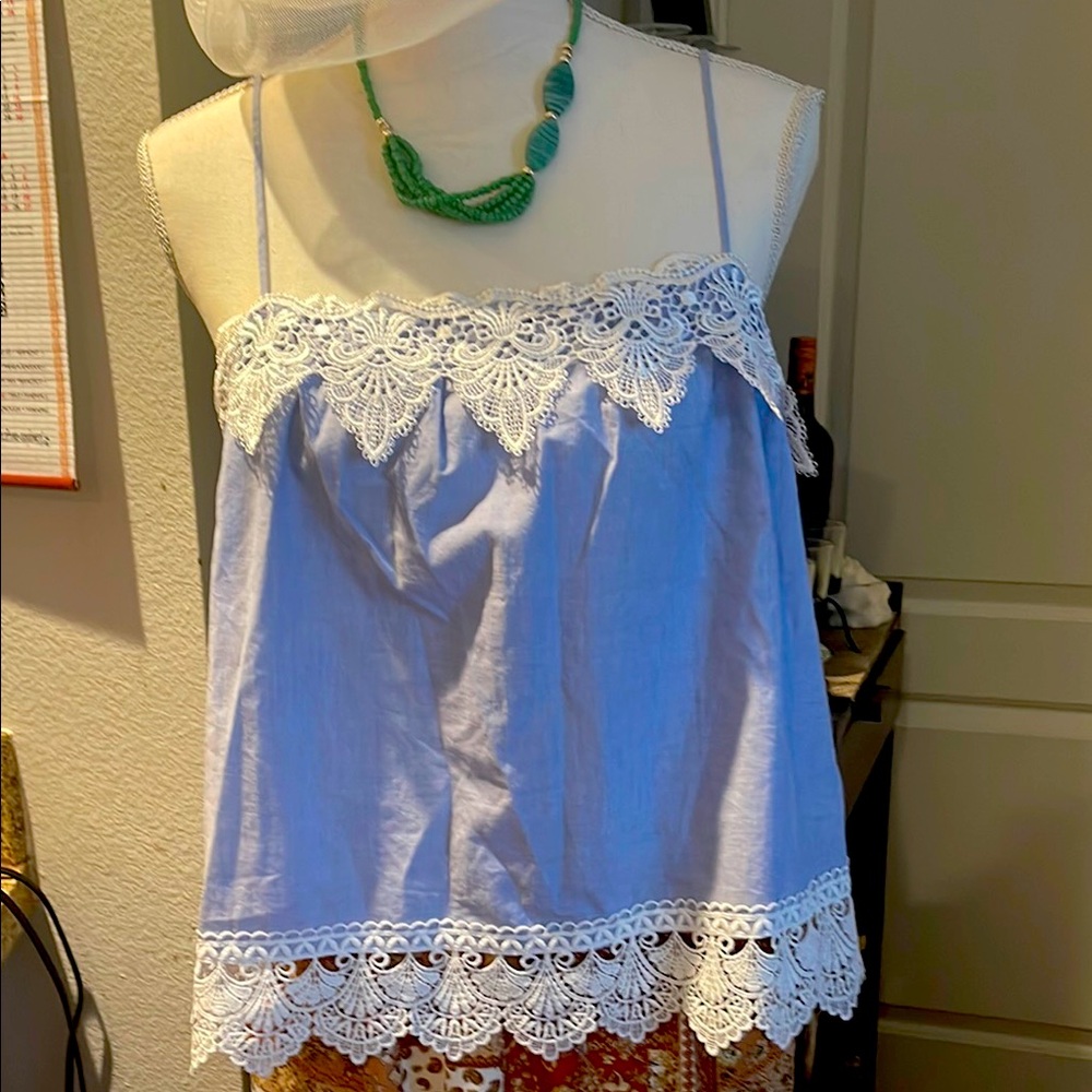 Blue Lace Trim Women's Top